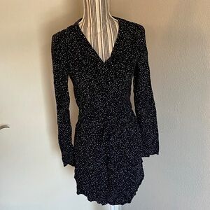 Divided Black Long Sleeve Dress with White Speckles